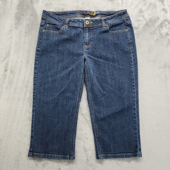 Vintage 90s Y2K Mudd Jeans Womens 13 Juniors Blue Crop Capri Skimmer Stretch - Picture 1 of 11